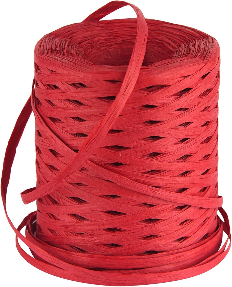 Cuttte Raffia Ribbon for Gift Wrapping - 218 Yards Raffia Yarn for Crocheting, Paper Ribbons for Craft, Packing Paper Twine Yarn 1/4 Inch Width (Red) - Image 1